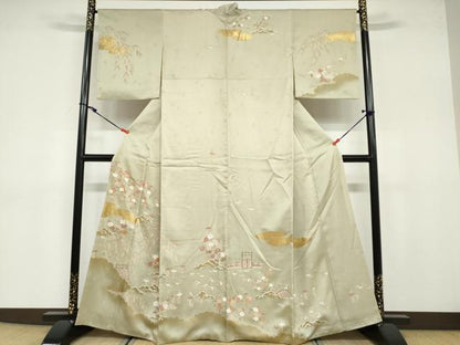 平和屋着物●訪問着 駒刺繍 草花籬文 金彩 正絹 逸品 DABB0783ud