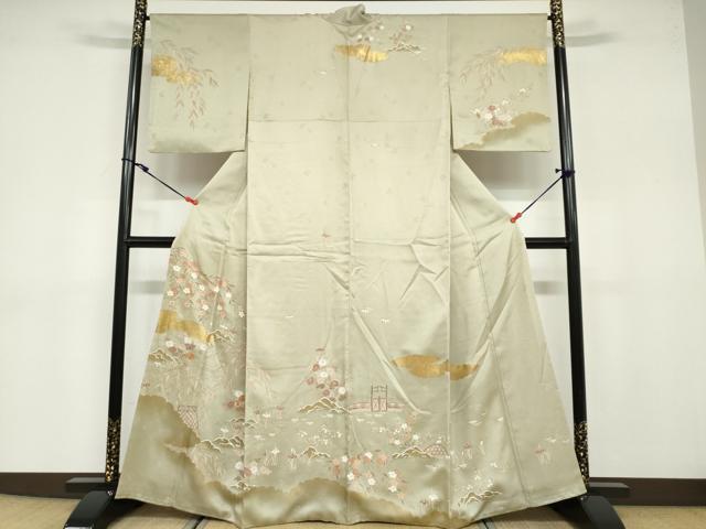 平和屋着物●訪問着 駒刺繍 草花籬文 金彩 正絹 逸品 DABB0783ud