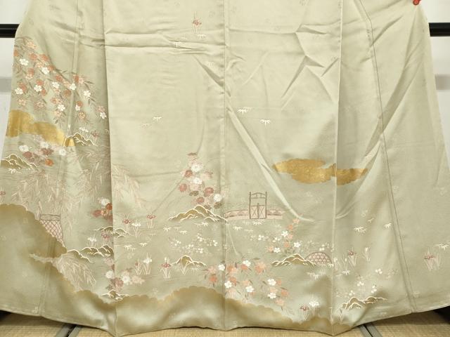 平和屋着物●訪問着 駒刺繍 草花籬文 金彩 正絹 逸品 DABB0783ud