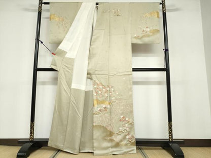 平和屋着物●訪問着 駒刺繍 草花籬文 金彩 正絹 逸品 DABB0783ud
