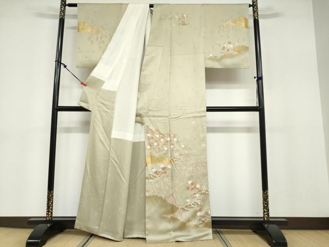 平和屋着物●訪問着 駒刺繍 草花籬文 金彩 正絹 逸品 DABB0783ud