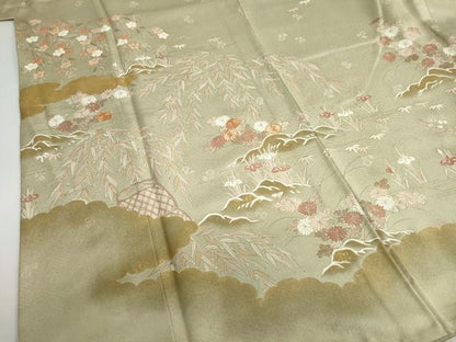平和屋着物●訪問着 駒刺繍 草花籬文 金彩 正絹 逸品 DABB0783ud