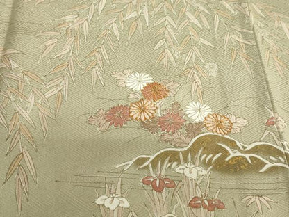 平和屋着物●訪問着 駒刺繍 草花籬文 金彩 正絹 逸品 DABB0783ud