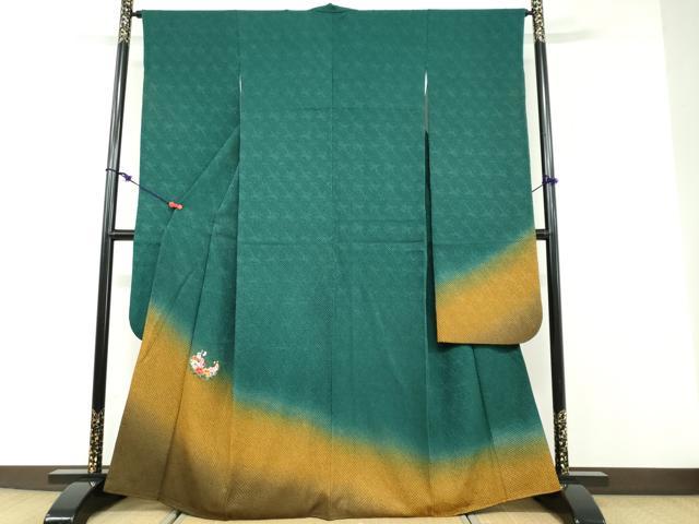 平和屋着物●豪華振袖 総絞り 刺繍 草花文 暈し染め 正絹 逸品 DABB0786ud
