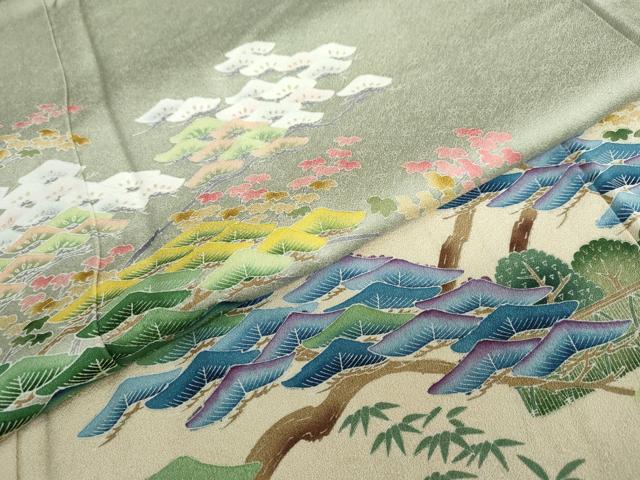 平和屋着物●訪問着 友禅 風景草花文 暈し染め 正絹 逸品 DABB0795ud