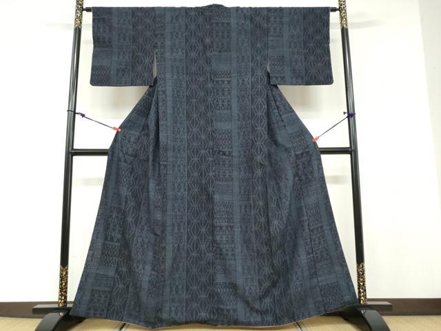 平和屋着物●結城紬 100亀甲 抽象間道 正絹 逸品 DABB0796ud
