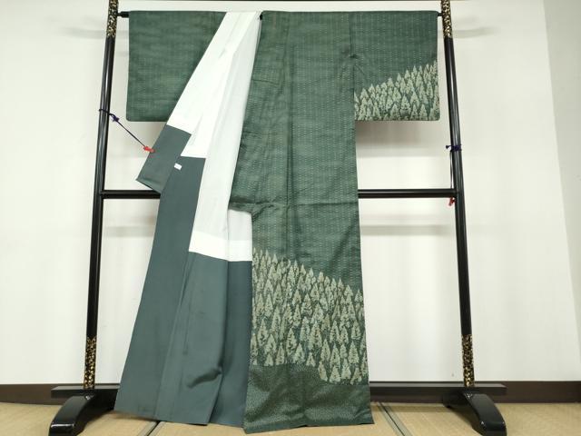 平和屋着物●本場染大島紬 訪問着 樹林文 正絹 逸品 DABB0797ud