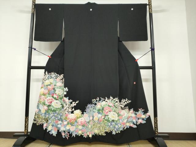 平和屋着物●本加賀友禅作家 久恒俊治 黒留袖 草花籬文 正絹 逸品 DABB0801ud