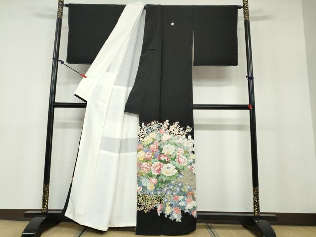 平和屋着物●本加賀友禅作家 久恒俊治 黒留袖 草花籬文 正絹 逸品 DABB0801ud