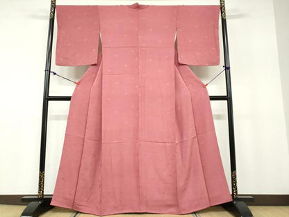 平和屋着物●上質な色無地 花菱地紋 真朱色 正絹 逸品 DABB0802ud