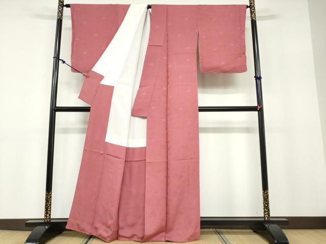 平和屋着物●上質な色無地 花菱地紋 真朱色 正絹 逸品 DABB0802ud