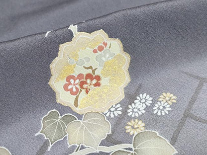 平和屋着物●訪問着 蔦の葉草花文 暈し染め 金彩 正絹 逸品 DABB0805ud