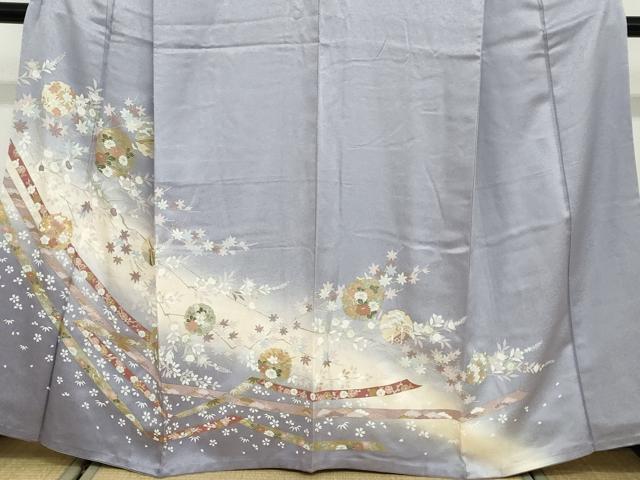 平和屋着物●訪問着 雪輪熨斗草花文 暈し染め 金彩 正絹 逸品 DABB0807ud