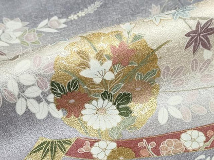 平和屋着物●訪問着 雪輪熨斗草花文 暈し染め 金彩 正絹 逸品 DABB0807ud
