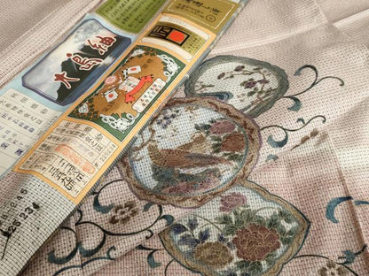 平和屋着物●訪問着 本場大島紬 花鳥絵皿唐草文 中昌紬織物謹製 証紙付き 仮絵羽 正絹 逸品 未使用 DABB0809ud