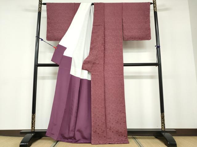 平和屋着物●上質な色無地 抽象地紋 紫鳶色 正絹 逸品 未使用 DABB0813ud