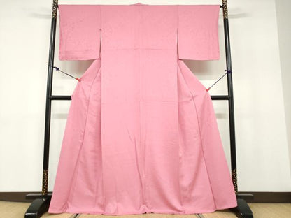 平和屋着物●上質な色無地 草花地紋 長春色 正絹 逸品 未使用 DABB0818ud