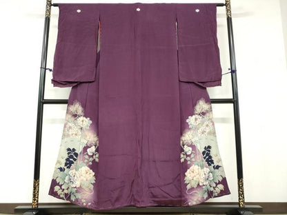 平和屋着物●アンティーク 大正ロマン 色留袖 刺繍 扇面草花文 正絹 逸品 DABB0820ud