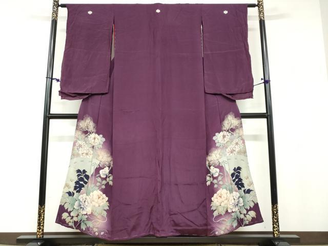 平和屋着物●アンティーク 大正ロマン 色留袖 刺繍 扇面草花文 正絹 逸品 DABB0820ud