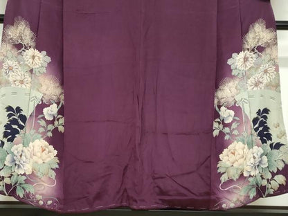 平和屋着物●アンティーク 大正ロマン 色留袖 刺繍 扇面草花文 正絹 逸品 DABB0820ud