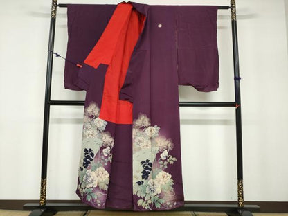 平和屋着物●アンティーク 大正ロマン 色留袖 刺繍 扇面草花文 正絹 逸品 DABB0820ud