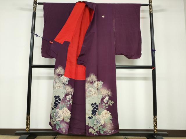 平和屋着物●アンティーク 大正ロマン 色留袖 刺繍 扇面草花文 正絹 逸品 DABB0820ud