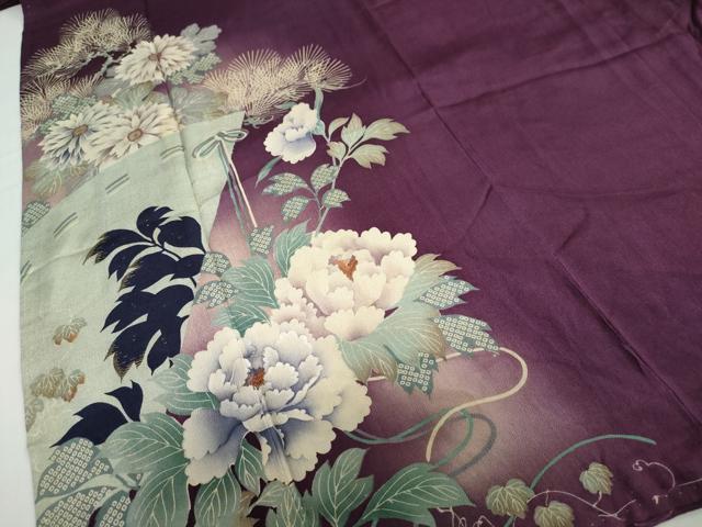 平和屋着物●アンティーク 大正ロマン 色留袖 刺繍 扇面草花文 正絹 逸品 DABB0820ud