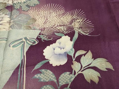 平和屋着物●アンティーク 大正ロマン 色留袖 刺繍 扇面草花文 正絹 逸品 DABB0820ud