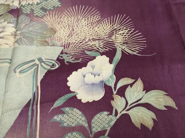 平和屋着物●アンティーク 大正ロマン 色留袖 刺繍 扇面草花文 正絹 逸品 DABB0820ud