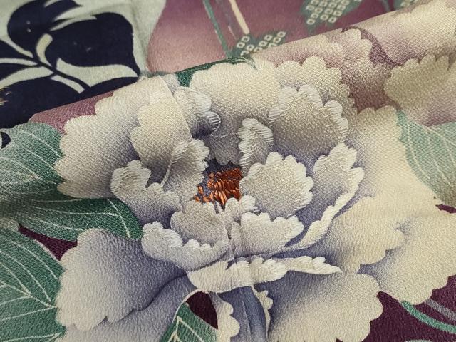 平和屋着物●アンティーク 大正ロマン 色留袖 刺繍 扇面草花文 正絹 逸品 DABB0820ud