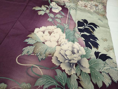 平和屋着物●アンティーク 大正ロマン 色留袖 刺繍 扇面草花文 正絹 逸品 DABB0820ud