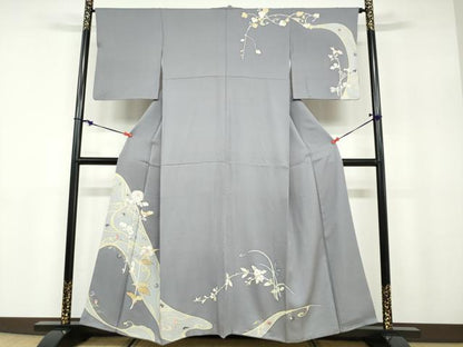 平和屋着物●訪問着 駒刺繍 草花文 正絹 逸品 DABB0821ud