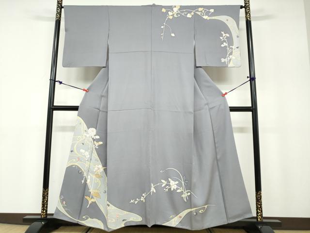 平和屋着物●訪問着 駒刺繍 草花文 正絹 逸品 DABB0821ud