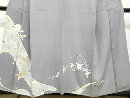 平和屋着物●訪問着 駒刺繍 草花文 正絹 逸品 DABB0821ud