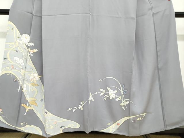 平和屋着物●訪問着 駒刺繍 草花文 正絹 逸品 DABB0821ud