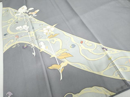 平和屋着物●訪問着 駒刺繍 草花文 正絹 逸品 DABB0821ud