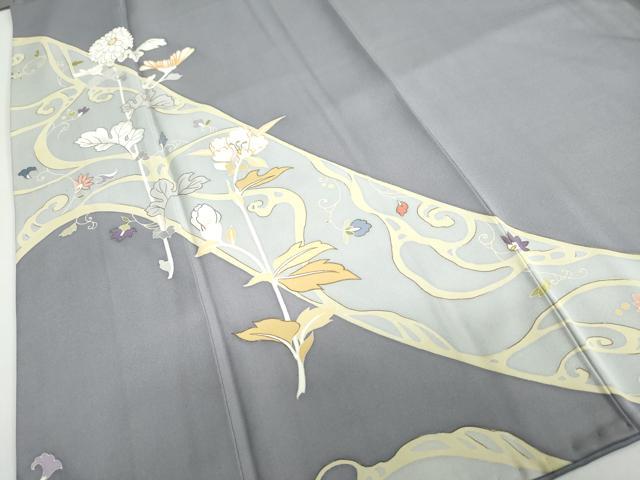 平和屋着物●訪問着 駒刺繍 草花文 正絹 逸品 DABB0821ud