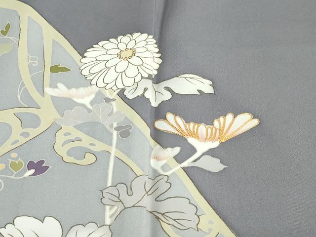平和屋着物●訪問着 駒刺繍 草花文 正絹 逸品 DABB0821ud