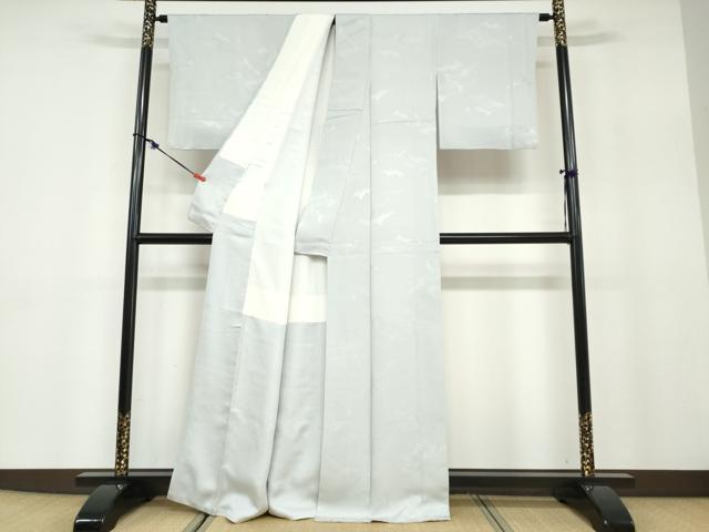 平和屋着物●上質な色無地 雲霞風景地紋 灰青色 正絹 逸品 DABB0822ud
