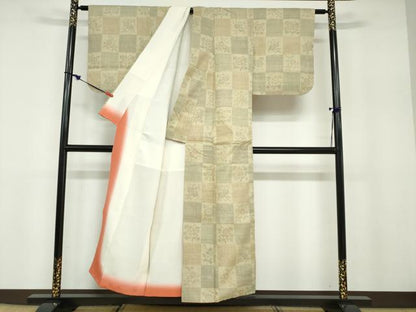 平和屋着物●本場結城紬 重要無形文化財 100亀甲 格子草花文 正絹 逸品 DABB0823ud