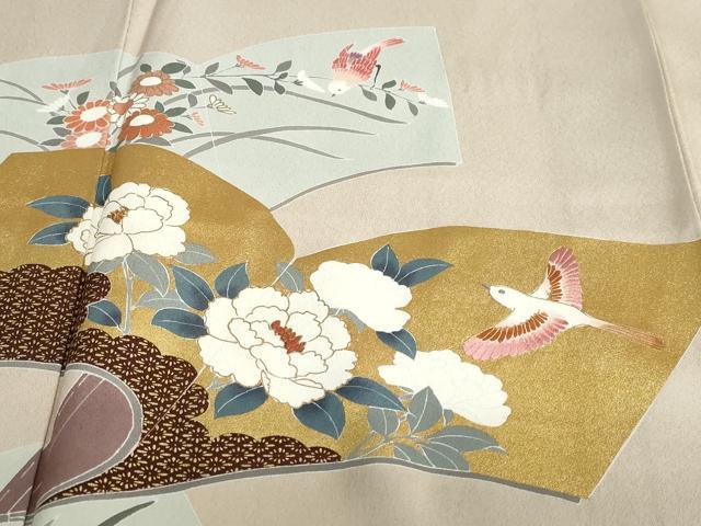 平和屋着物●訪問着 刺繍 冊子花鳥文 金彩 正絹 逸品 DABB0827ud