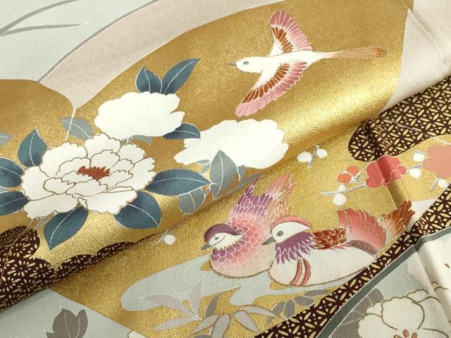 平和屋着物●訪問着 刺繍 冊子花鳥文 金彩 正絹 逸品 DABB0827ud