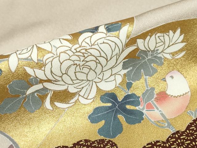 平和屋着物●訪問着 刺繍 冊子花鳥文 金彩 正絹 逸品 DABB0827ud