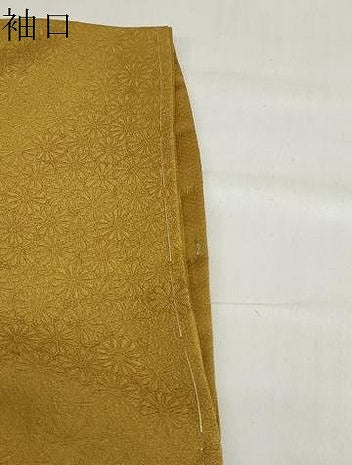 平和屋着物●上質な色無地 作家物 花尽くし地紋 黄橡色 正絹 逸品 未使用 DABB0831ud