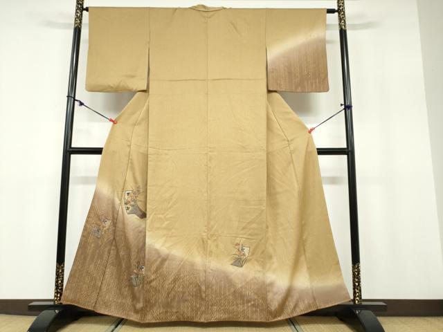 平和屋着物●中国三大刺繍 汕頭刺繍 訪問着 短冊草花文 暈し染め 金彩 正絹 逸品 DABB0836ud