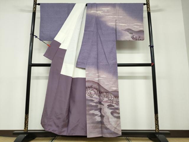 平和屋着物●訪問着 作家物 紬地 雲霞樹林文 金糸 正絹 逸品 DABB0837ud