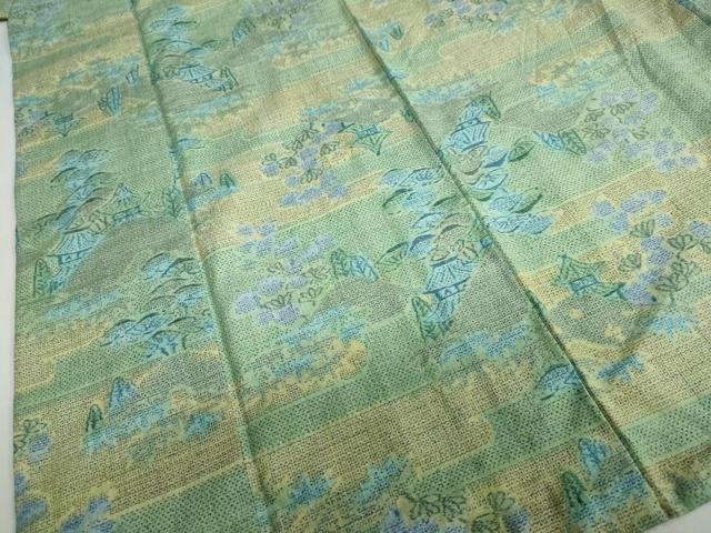 平和屋着物●本場結城紬 重要無形文化財 モロ入り 100亀甲 風景草花文 正絹 逸品 DABB0838ud