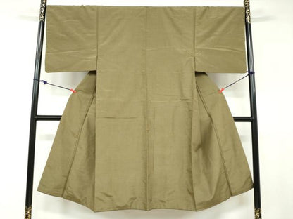平和屋着物●男性　紬　アンサンブル　長羽織　海松色　正絹　逸品　DABB0842ud
