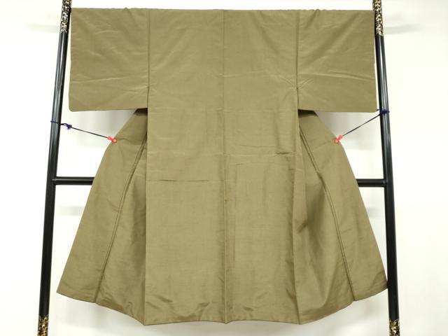 平和屋着物●男性　紬　アンサンブル　長羽織　海松色　正絹　逸品　DABB0842ud
