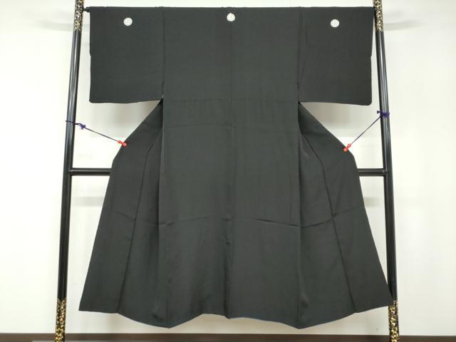 平和屋着物●男性　黒紋付　長羽織セット　羽裏：風景文　正絹　逸品　DABB0843ud
